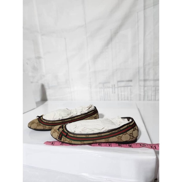 Authentic Gucci GG Canvas Web Bow Ballet Flats Beige/Brown Size 36.5 - Picture 7 of 16